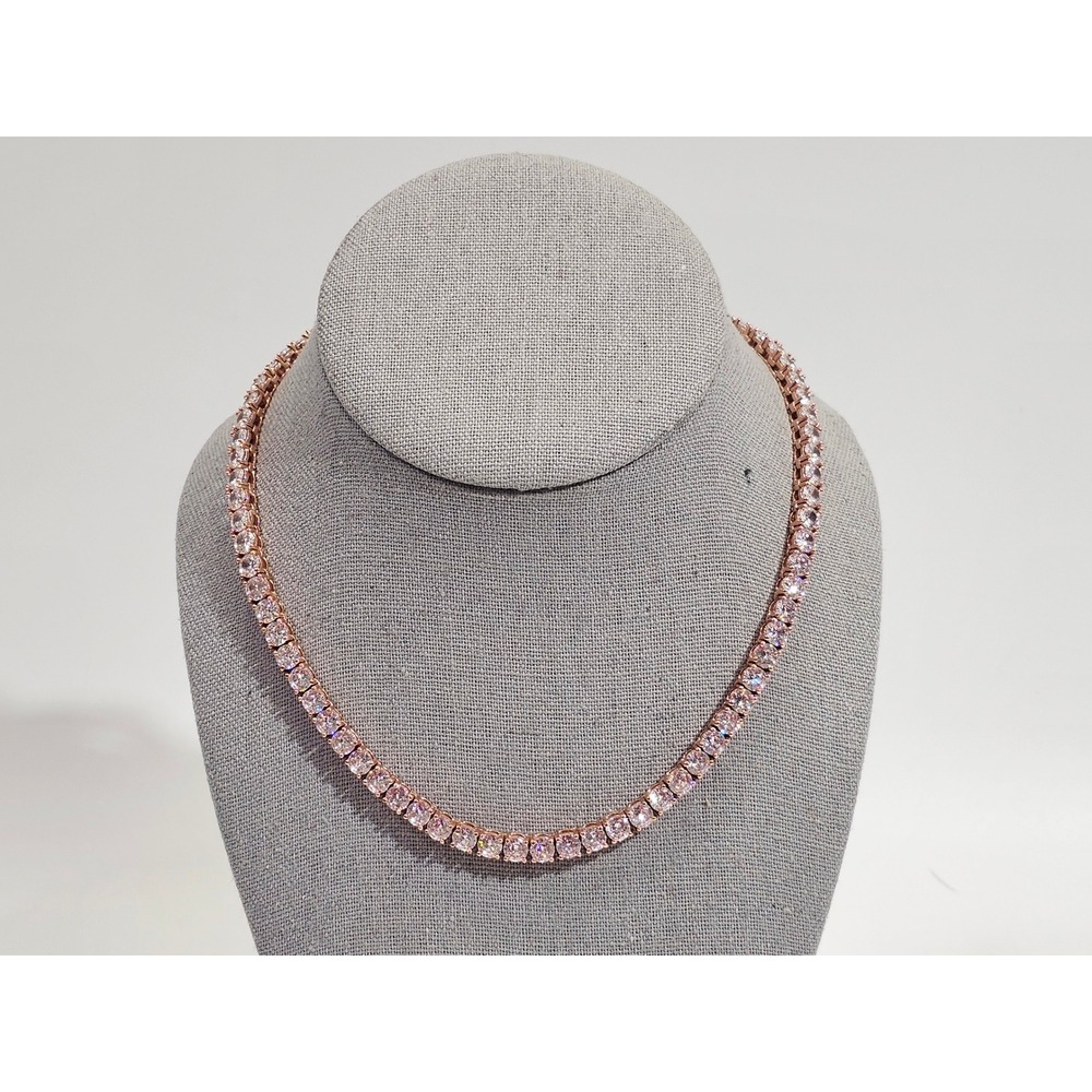 GLD‎ Shop Rose Gold Tone Cubic Zirconia Tennis Necklace 16" Round CZ Bling EUC